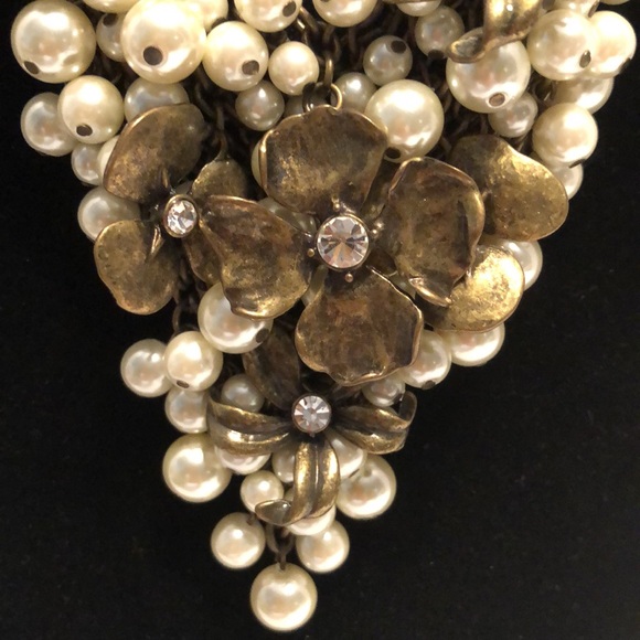 Mid century CLCM Pearl Rhinestone Bib Necklace - Picture 5 of 5